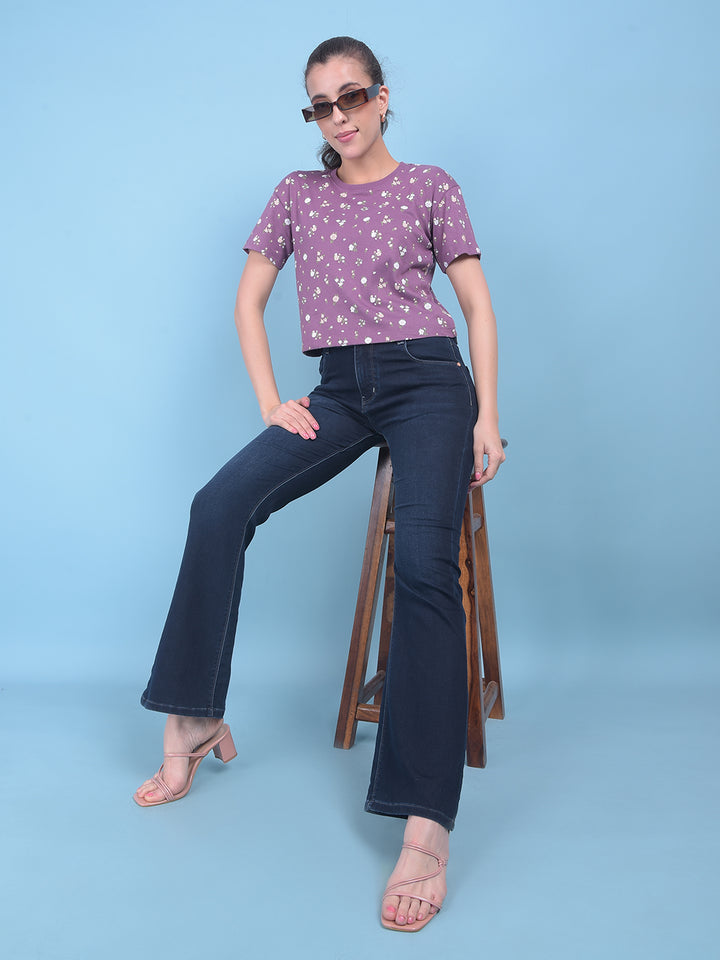 Navy Blue Bootcut Jeans-Women Jeans-Crimsoune Club