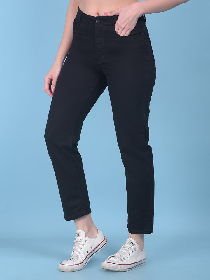 Black Straight Jeans-Women Jeans-Crimsoune Club
