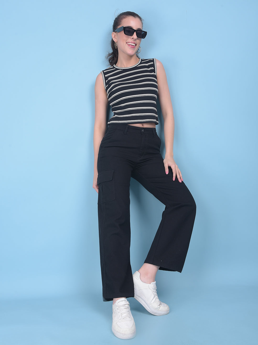 Black Cargo Jeans-Women Jeans-Crimsoune Club