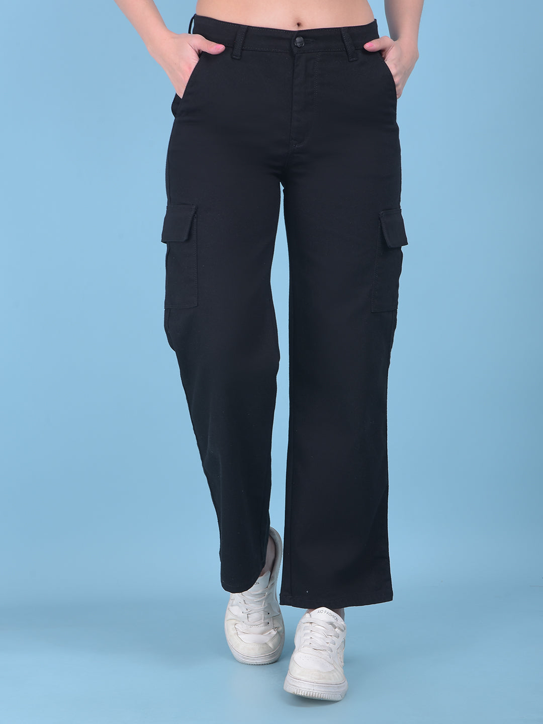 Black Cargo Jeans-Women Jeans-Crimsoune Club