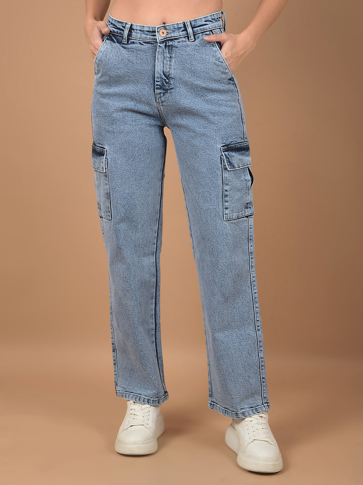 Blue Wide Leg Jeans-Women Jeans-Crimsoune Club