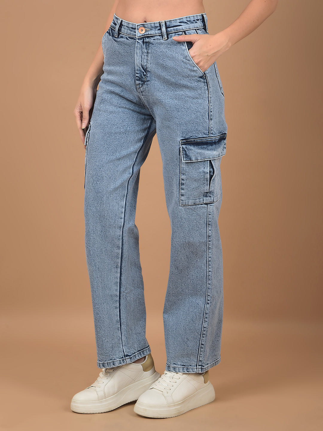 Blue Wide Leg Jeans-Women Jeans-Crimsoune Club