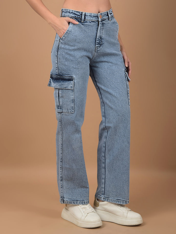 Blue Wide Leg Jeans-Women Jeans-Crimsoune Club