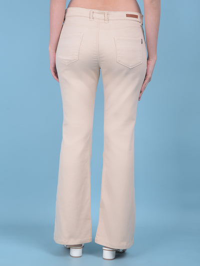 Beige Bootcut Jeans-Women Jeans-Crimsoune Club