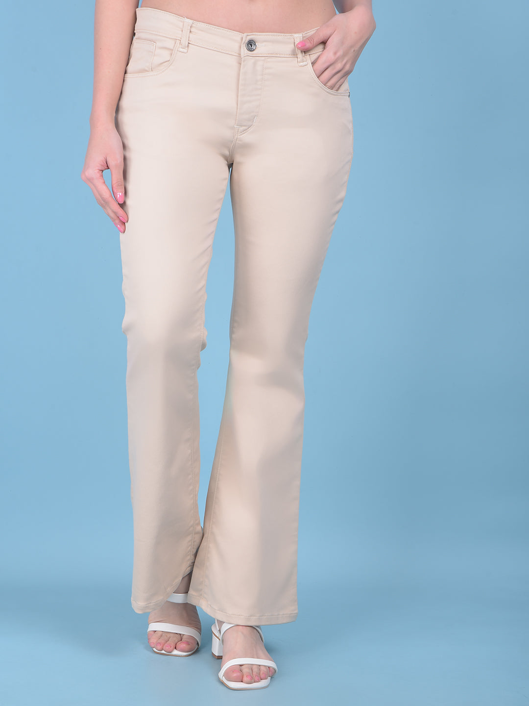 Beige Bootcut Jeans-Women Jeans-Crimsoune Club