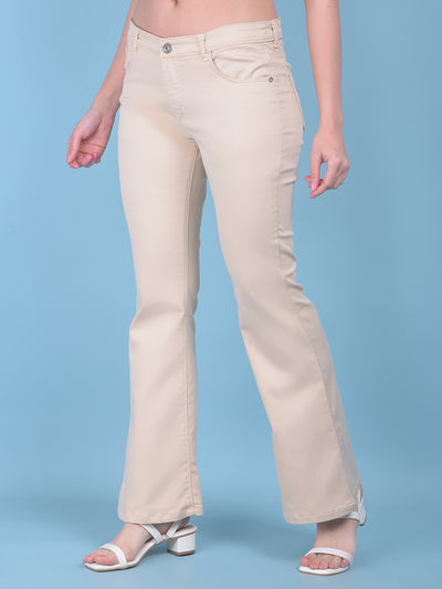 Beige Bootcut Jeans-Women Jeans-Crimsoune Club