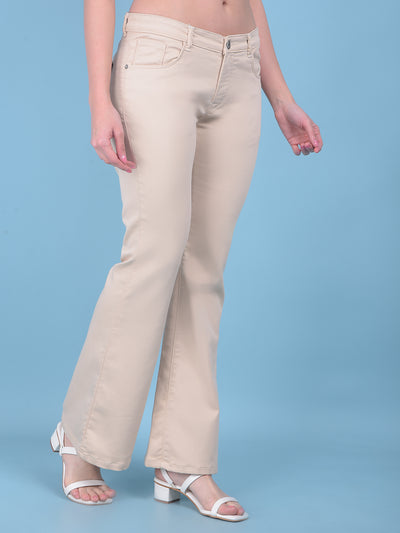 Beige Bootcut Jeans-Women Jeans-Crimsoune Club