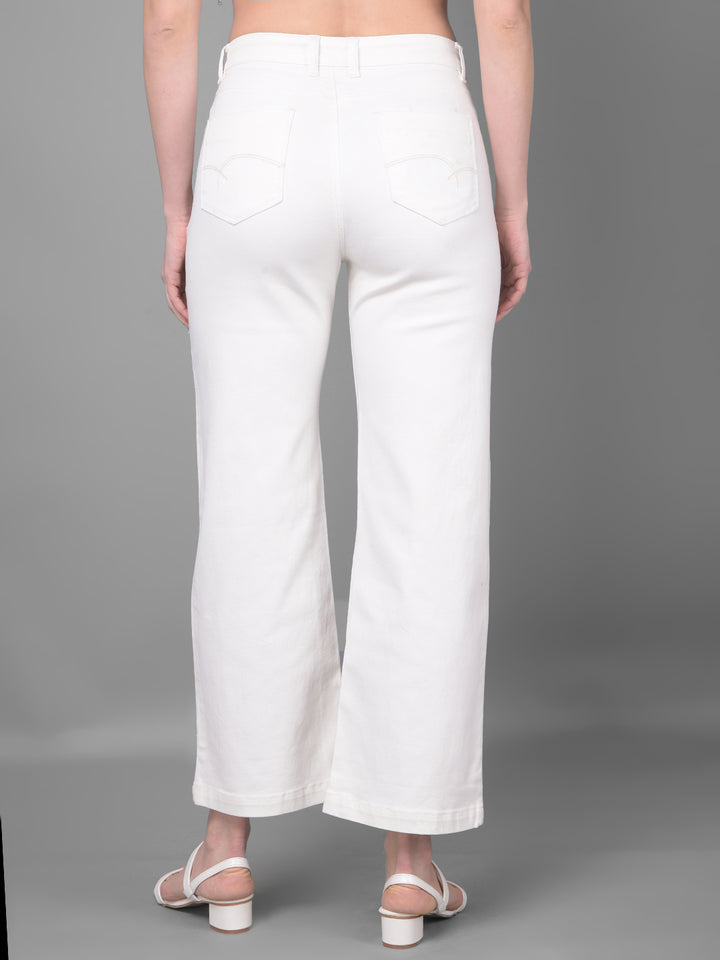 White Wide Leg Jeans-Women Jeans-Crimsoune Club