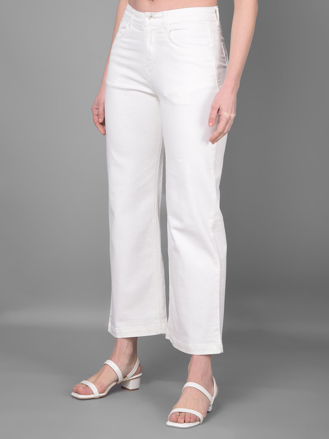 White Wide Leg Jeans-Women Jeans-Crimsoune Club