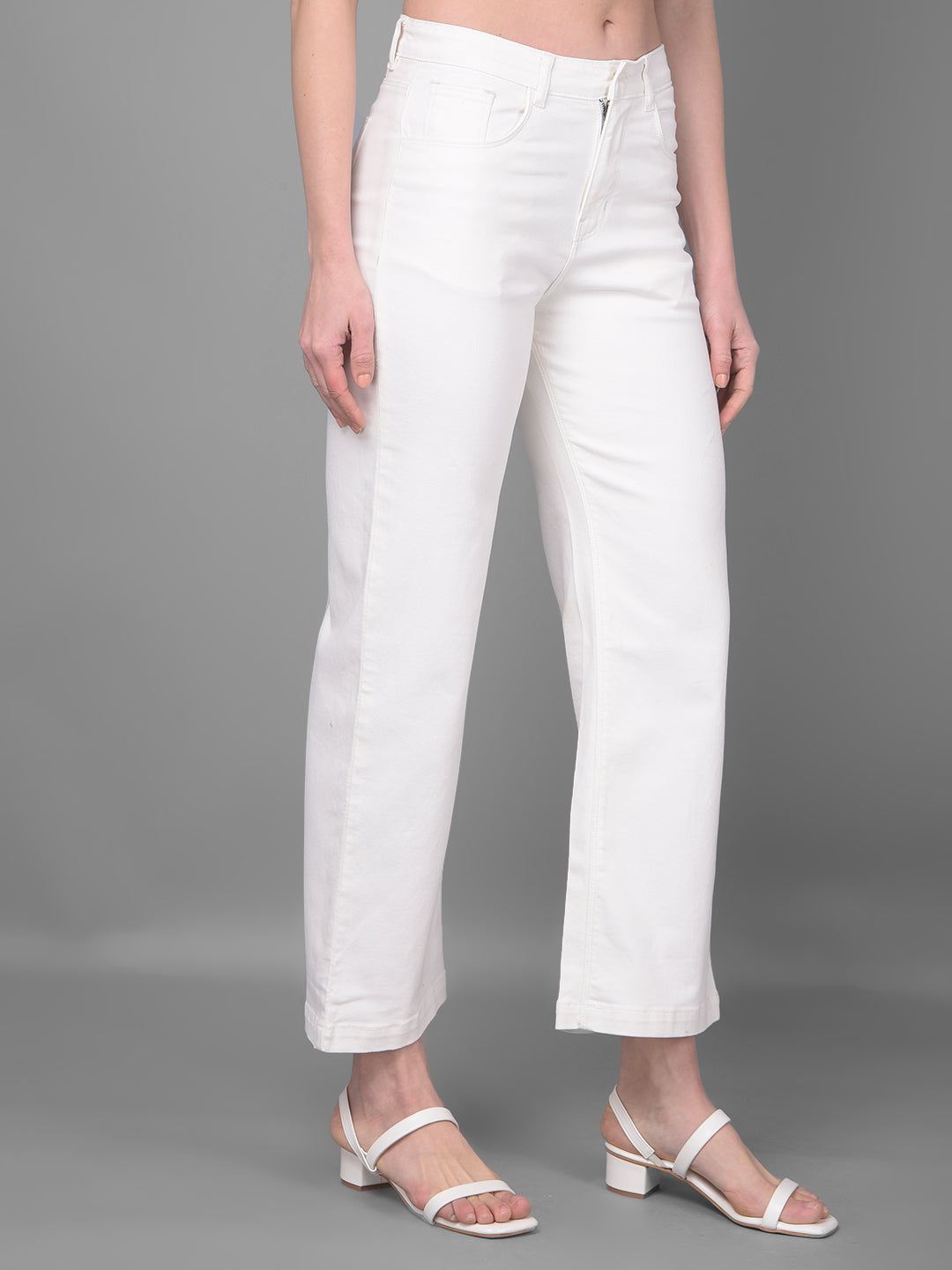 White Wide Leg Jeans-Women Jeans-Crimsoune Club