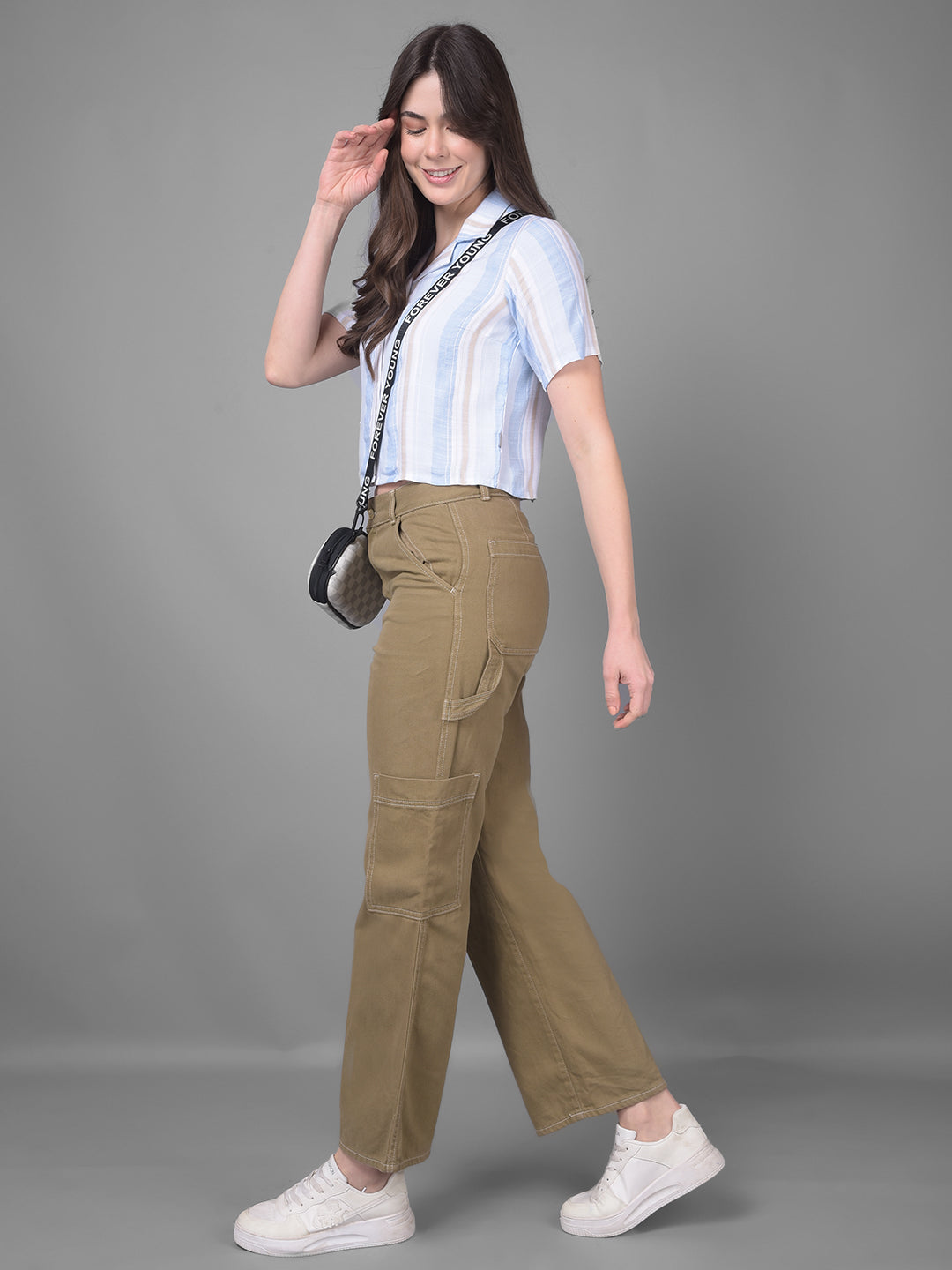 Brown Cargo Jeans-Women Jeans-Crimsoune Club