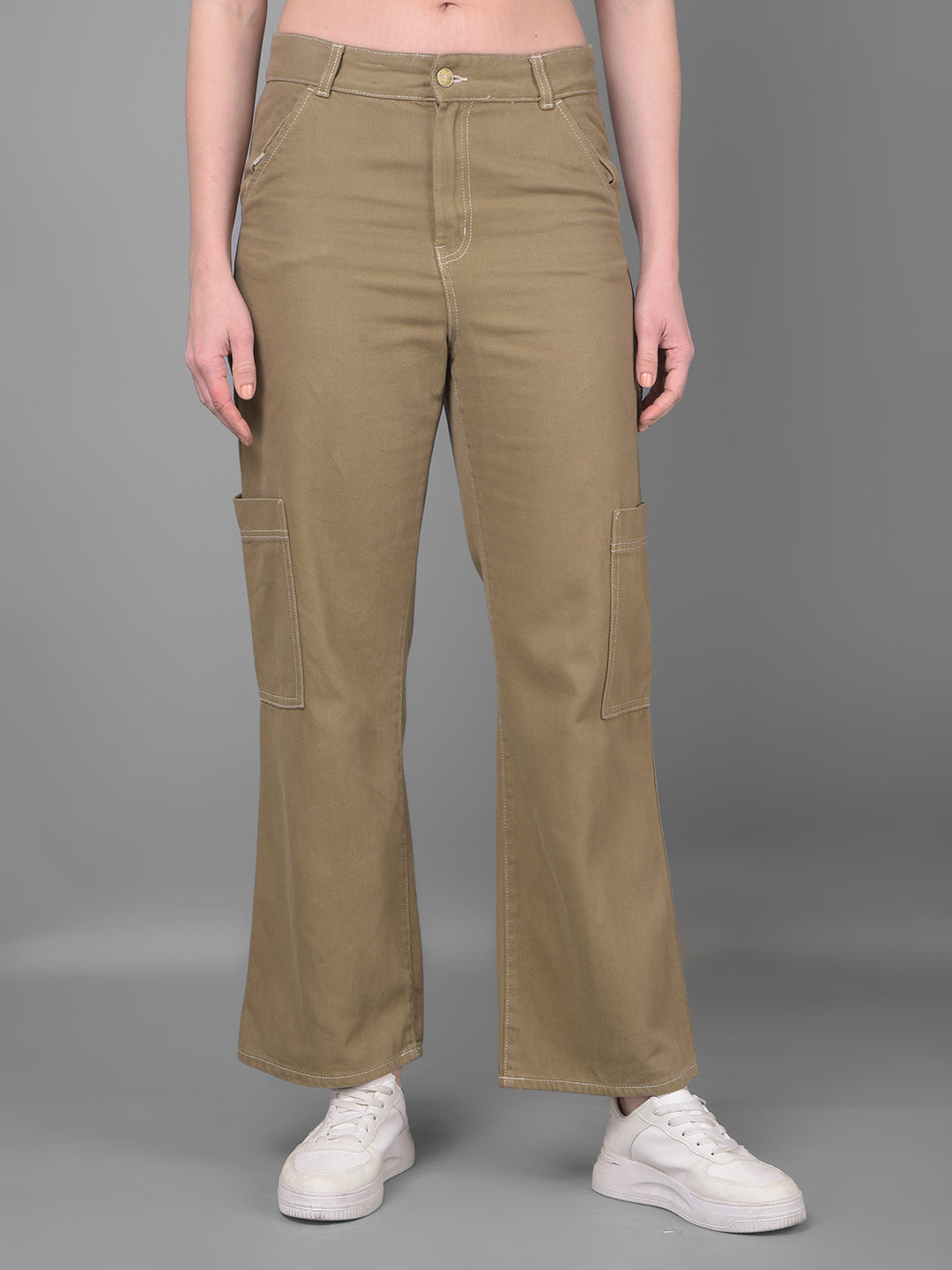 Brown Cargo Jeans-Women Jeans-Crimsoune Club
