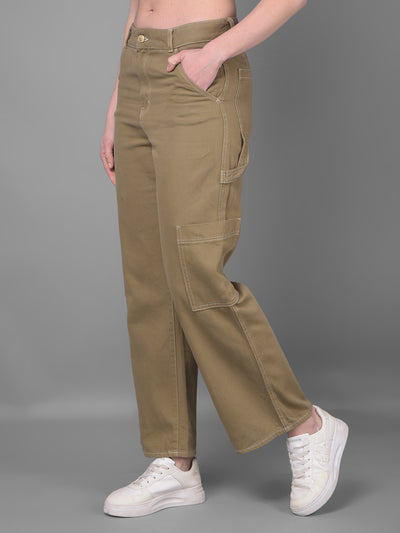 Brown Cargo Jeans-Women Jeans-Crimsoune Club