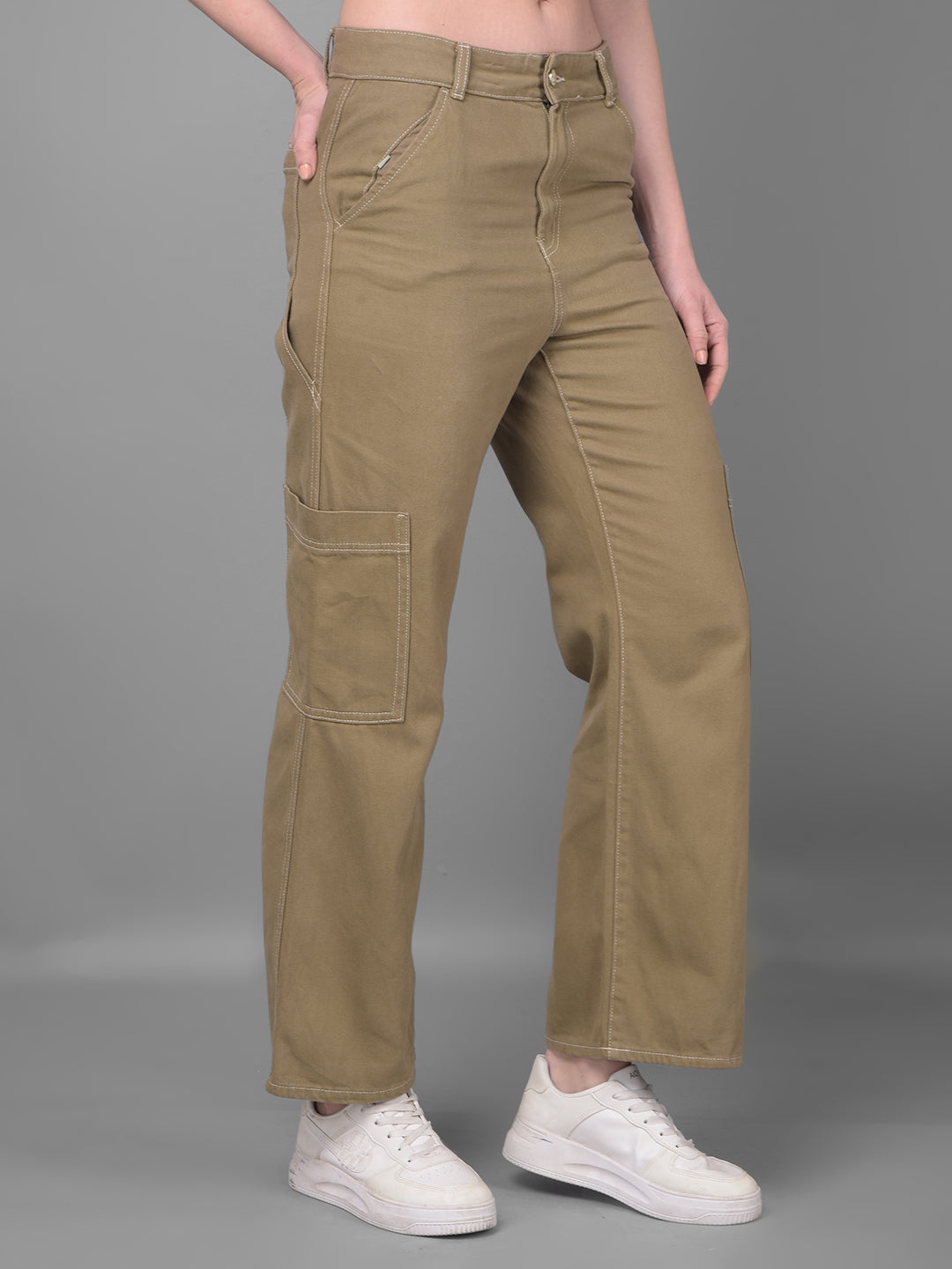 Brown Cargo Jeans-Women Jeans-Crimsoune Club