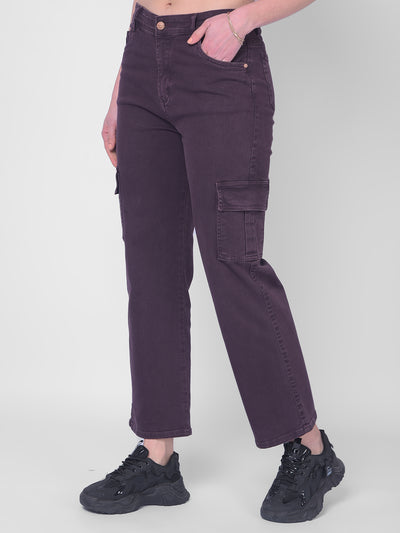 Purple Cargo Jeans-Women Jeans-Crimsoune Club