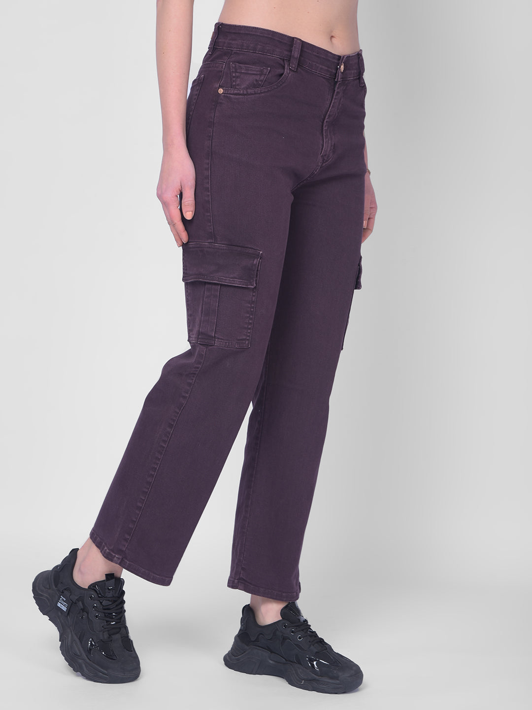 Purple Cargo Jeans-Women Jeans-Crimsoune Club