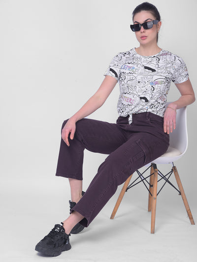 Purple Cargo Jeans-Women Jeans-Crimsoune Club