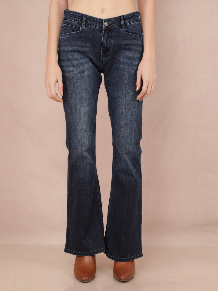 Blue Bootcut Jeans-Women Jeans-Crimsoune Club