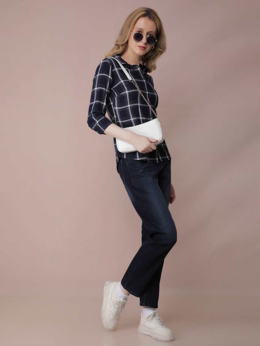 Navy Blue Straight Jeans-Women Jeans-Crimsoune Club