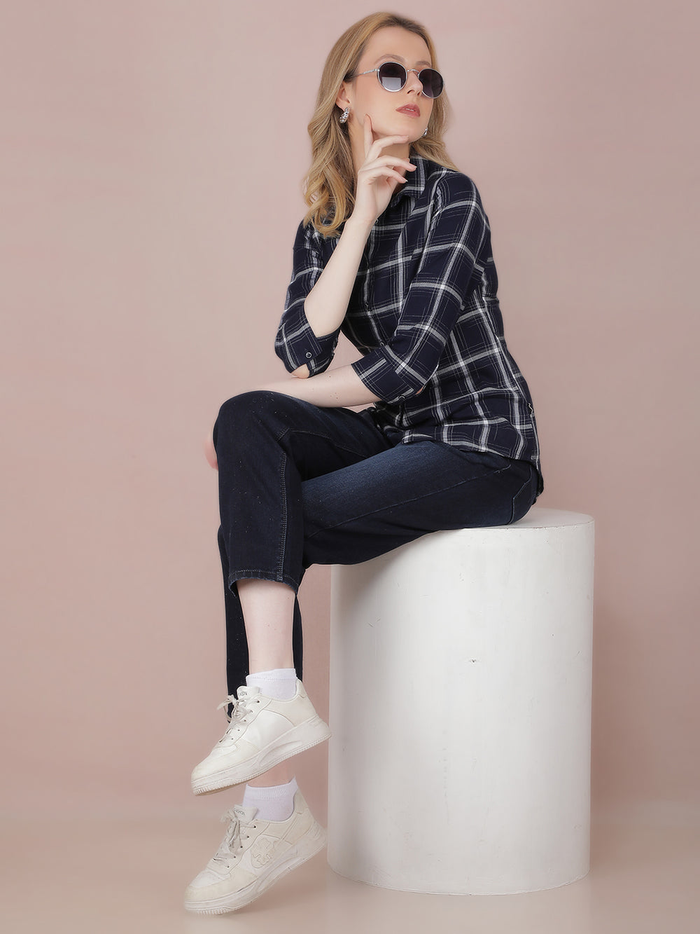 Navy Blue Straight Jeans-Women Jeans-Crimsoune Club