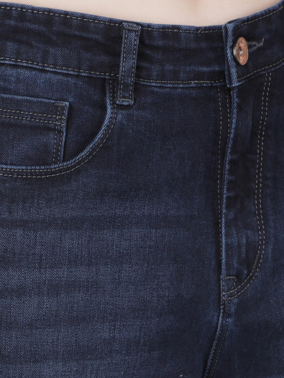 Navy Blue Straight Jeans-Women Jeans-Crimsoune Club