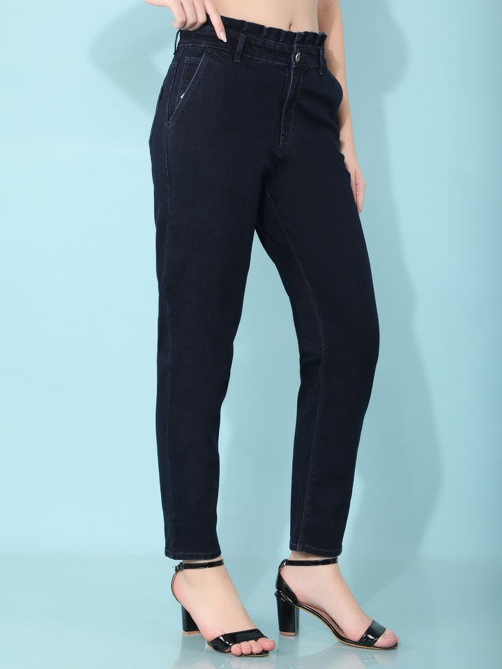 Navy Blue Mom Fit Jeans-Women Jeans-Crimsoune Club