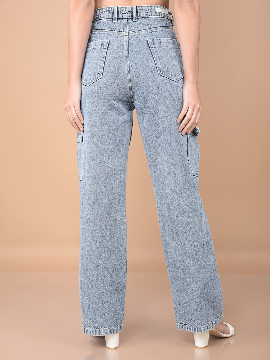 Blue Loose Fit Cargo Jeans-Women Jeans-Crimsoune Club