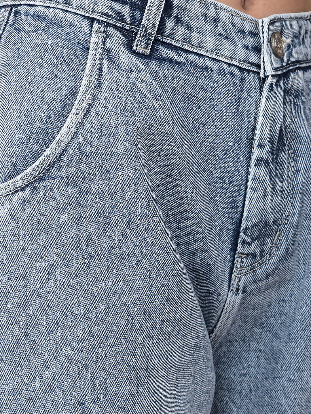 Blue Loose Fit Cargo Jeans-Women Jeans-Crimsoune Club