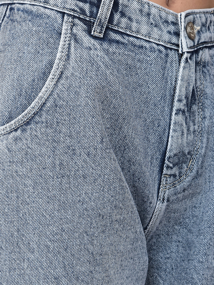 Blue Loose Fit Cargo Jeans-Women Jeans-Crimsoune Club