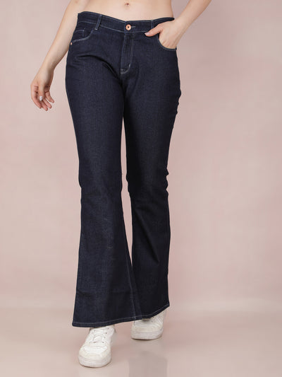 Navy Blue Bootcut Jeans-Women Jeans-Crimsoune Club