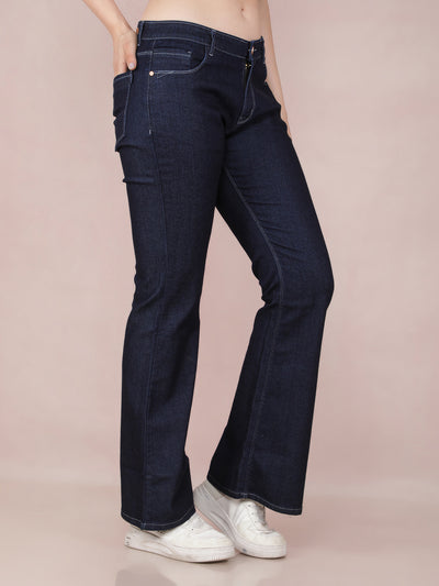 Navy Blue Bootcut Jeans-Women Jeans-Crimsoune Club