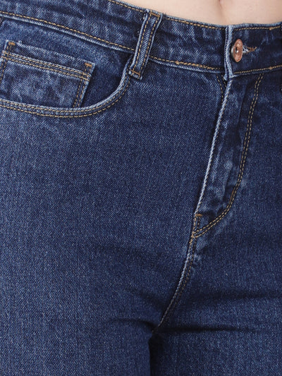 Navy Blue Straight Jeans-Women Jeans-Crimsoune Club