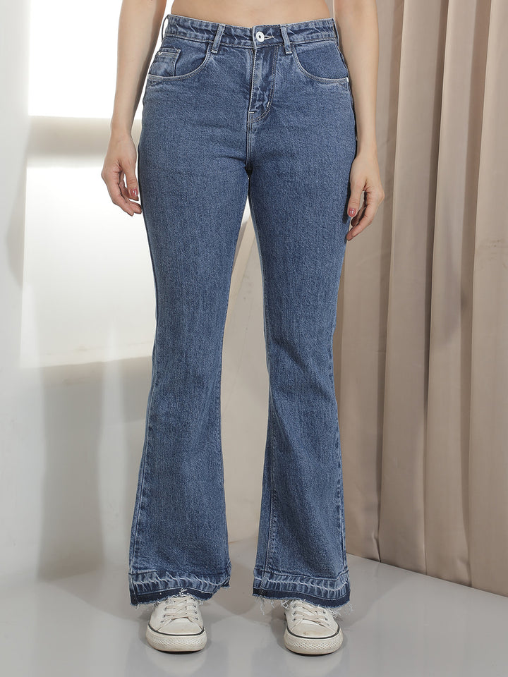 Blue Bootcut Jeans-Women Jeans-Crimsoune Club