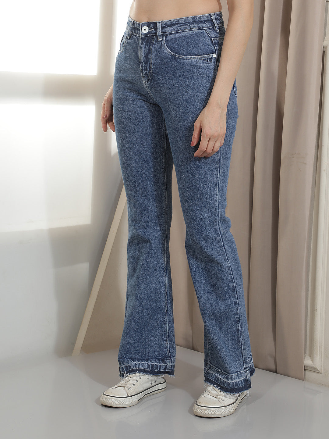 Blue Bootcut Jeans-Women Jeans-Crimsoune Club
