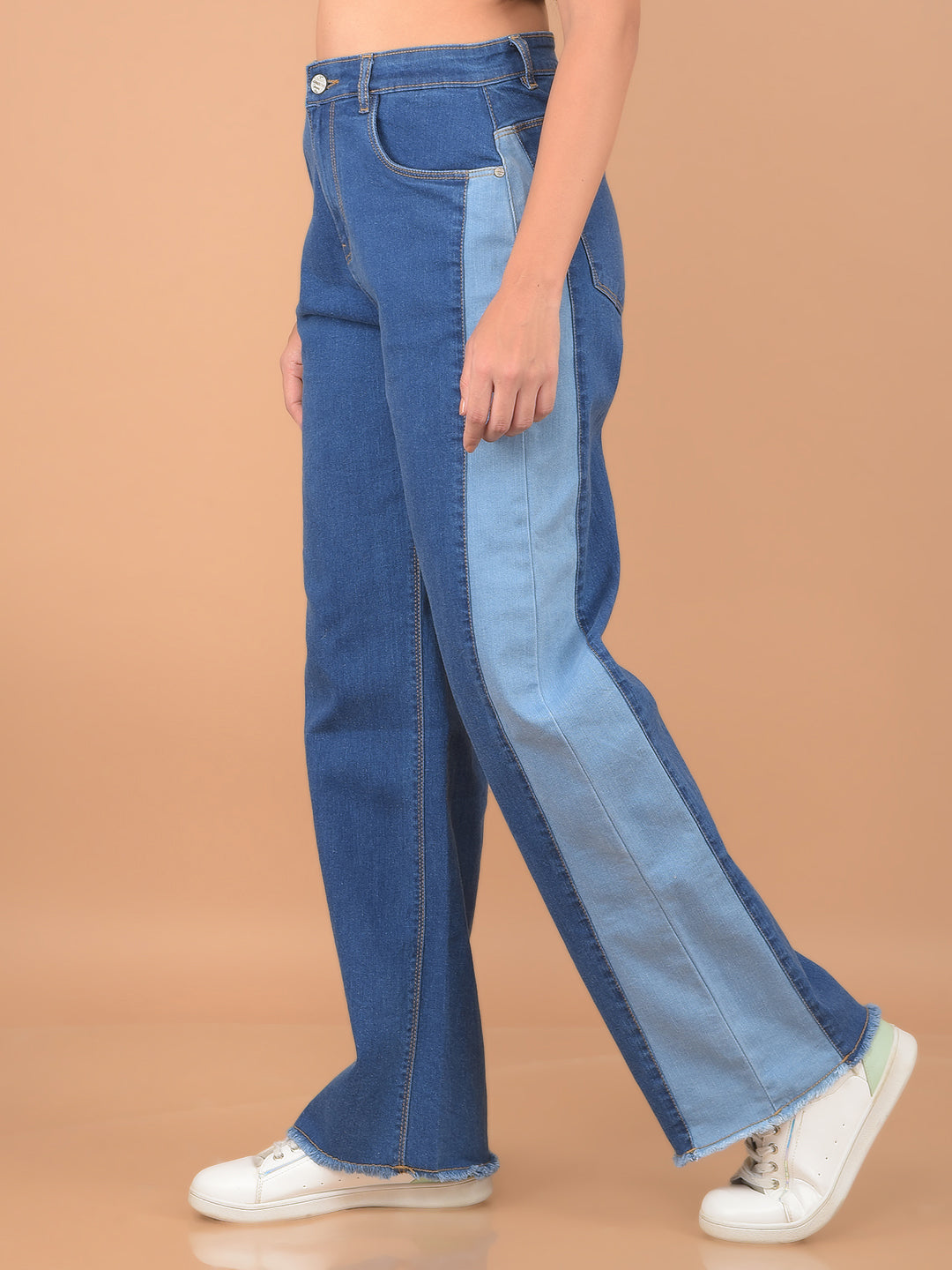 Blue Wide Leg Jeans-Women Jeans-Crimsoune Club