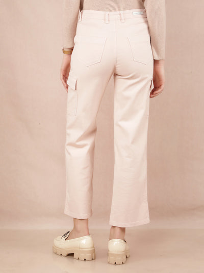 Peach Straight Cargo Jeans-Women Jeans-Crimsoune Club