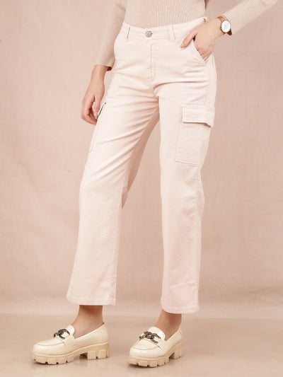 Peach Straight Cargo Jeans-Women Jeans-Crimsoune Club