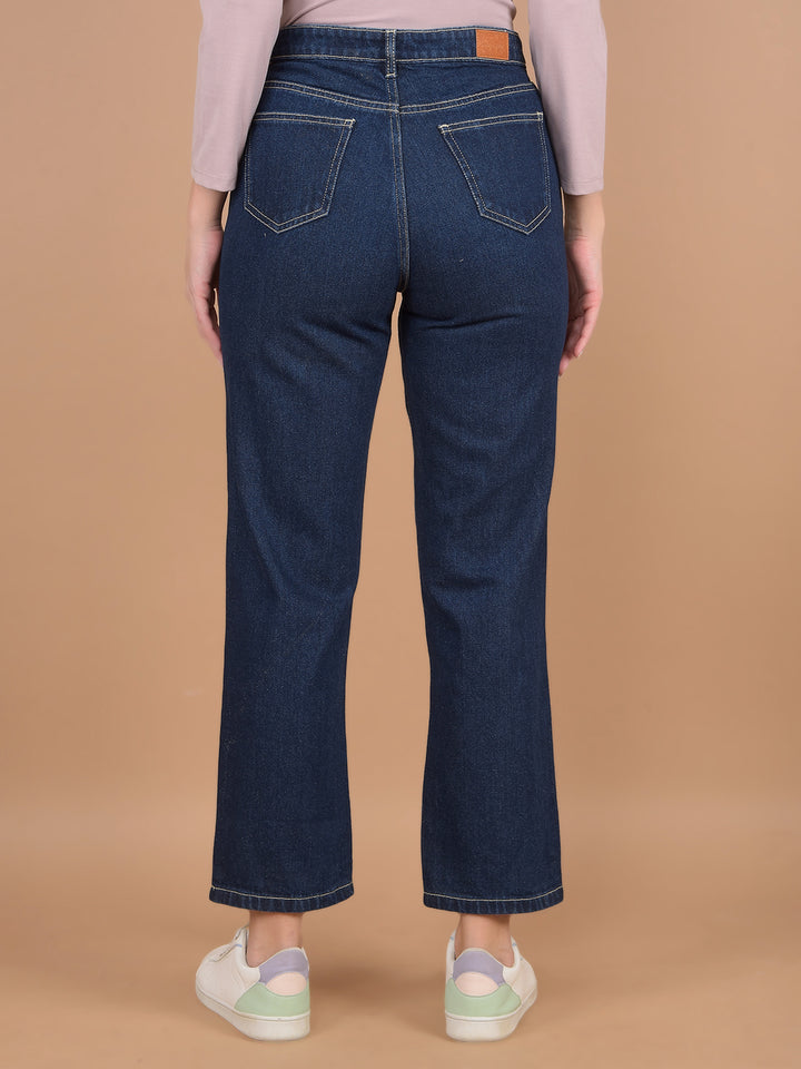 Navy Blue 100% Cotton Jeans-Women Jeans-Crimsoune Club