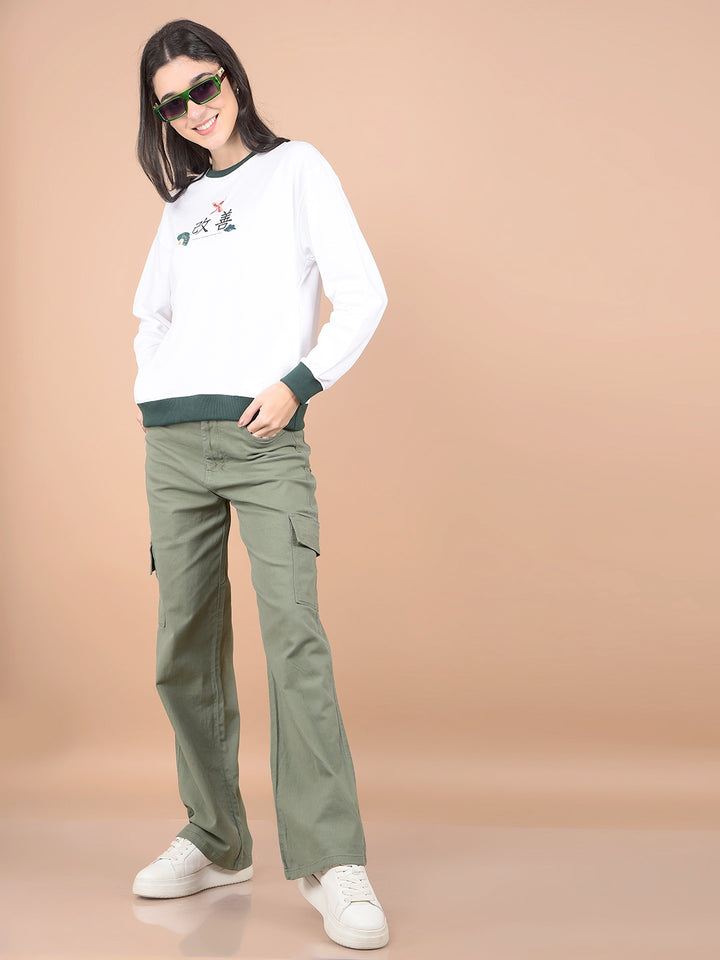 Olive Relaxed Fit Cargo Jeans-Women Jeans-Crimsoune Club