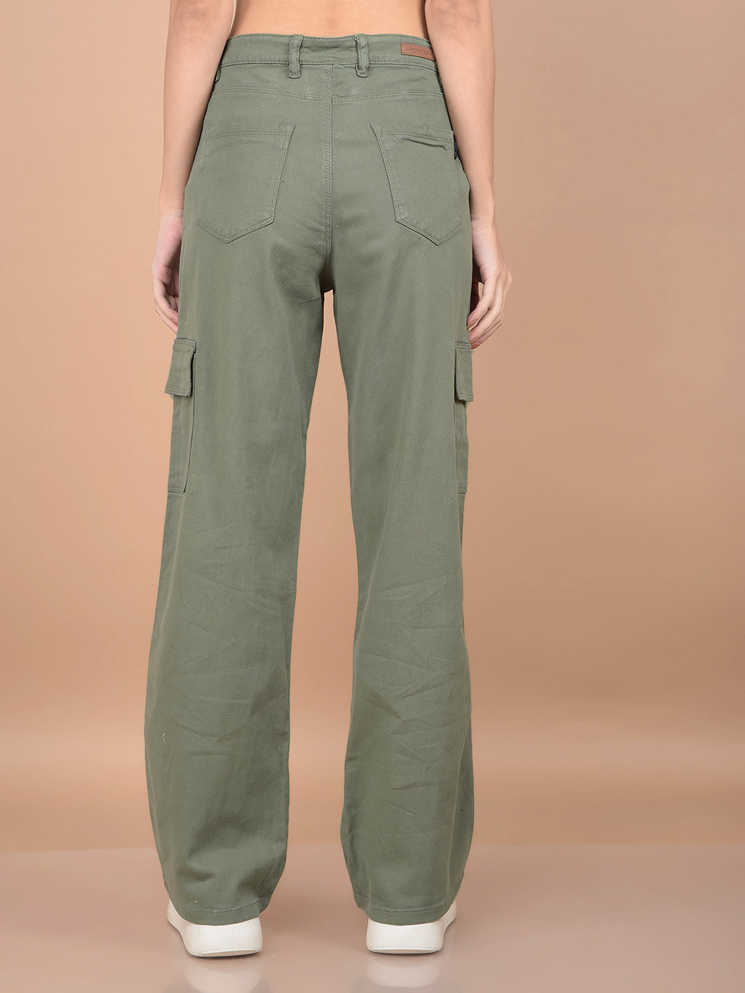 Olive Relaxed Fit Cargo Jeans-Women Jeans-Crimsoune Club