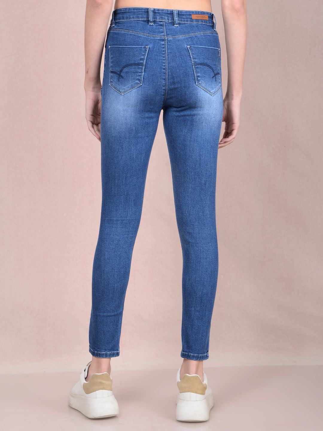 Navy Blue Skinny High-Waist Jeans-Women Jeans-Crimsoune Club