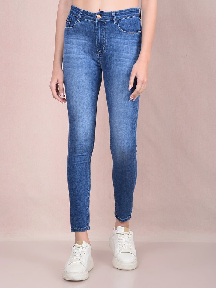 Navy Blue Skinny High-Waist Jeans-Women Jeans-Crimsoune Club