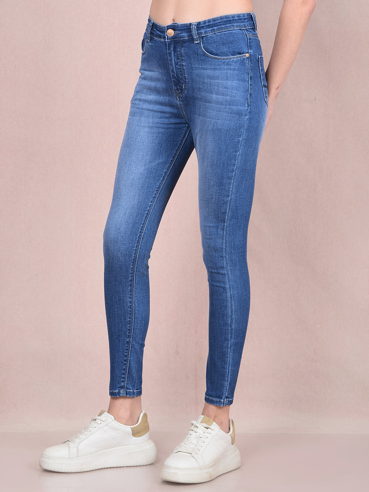Navy Blue Skinny High-Waist Jeans-Women Jeans-Crimsoune Club