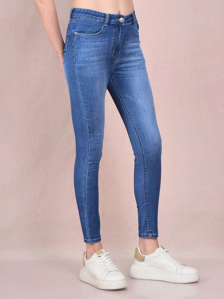 Navy Blue Skinny High-Waist Jeans-Women Jeans-Crimsoune Club