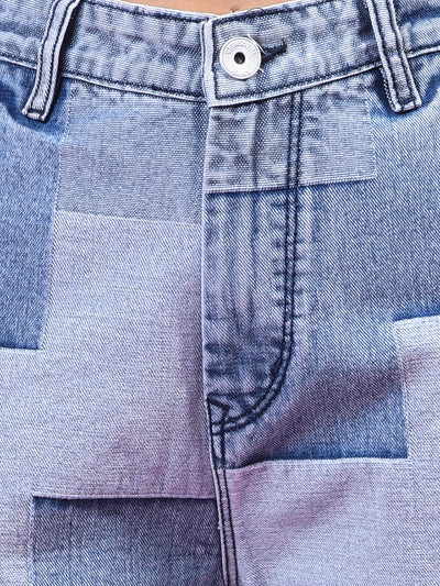 Blue Color-Blocked Wide-Leg 100% Cotton Jeans-Women Jeans-Crimsoune Club
