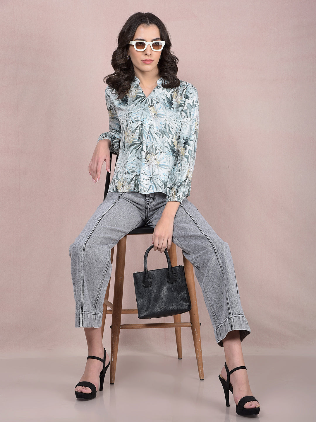 Grey Wide-Leg 100% Cotton Jeans-Women Jeans-Crimsoune Club