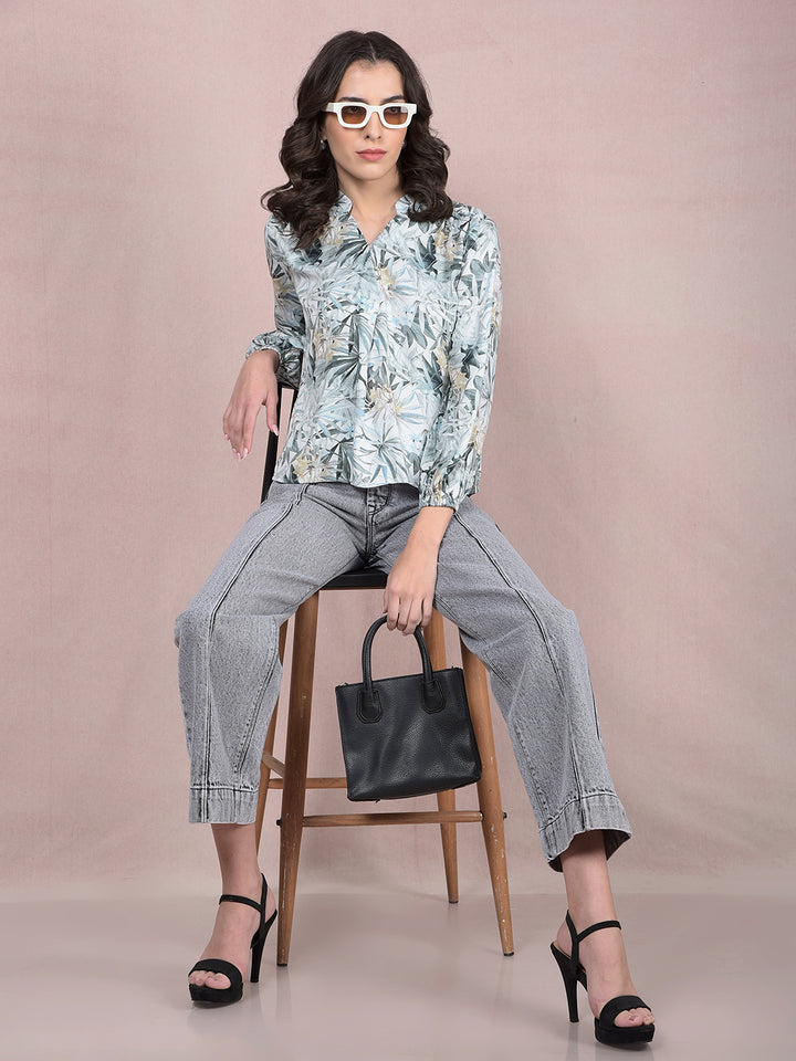 Grey Wide-Leg 100% Cotton Jeans-Women Jeans-Crimsoune Club