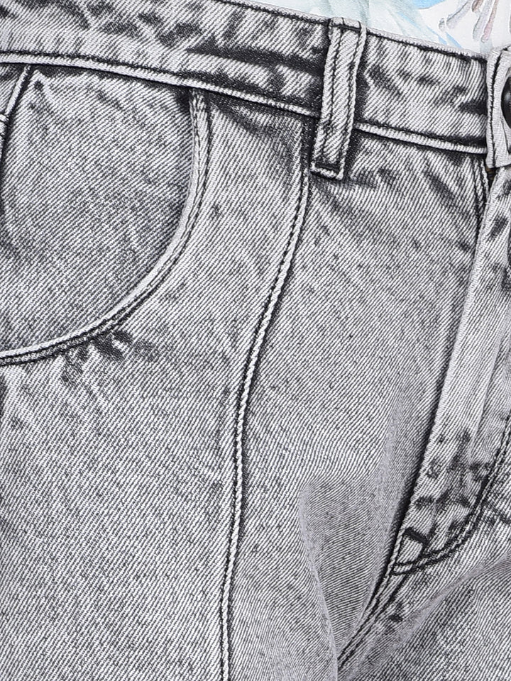 Grey Wide-Leg 100% Cotton Jeans-Women Jeans-Crimsoune Club