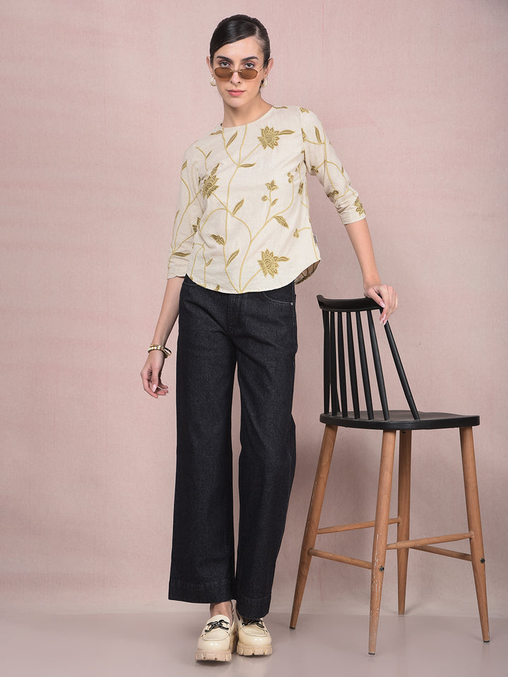 Black Wide-Leg 100% Cotton Jeans-Women Jeans-Crimsoune Club