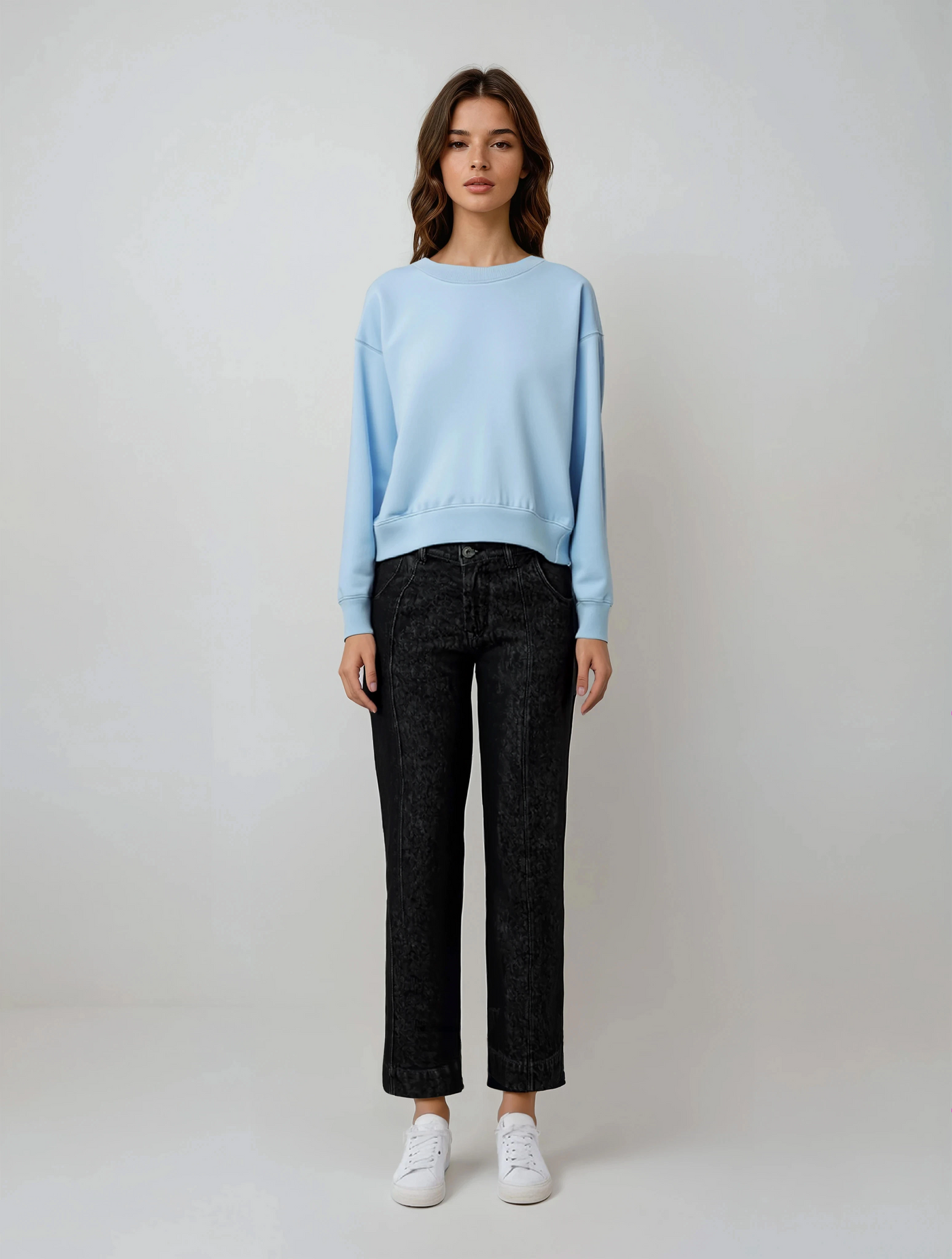 Black Wide-Leg 100% Cotton Jeans-Women Jeans-Crimsoune Club